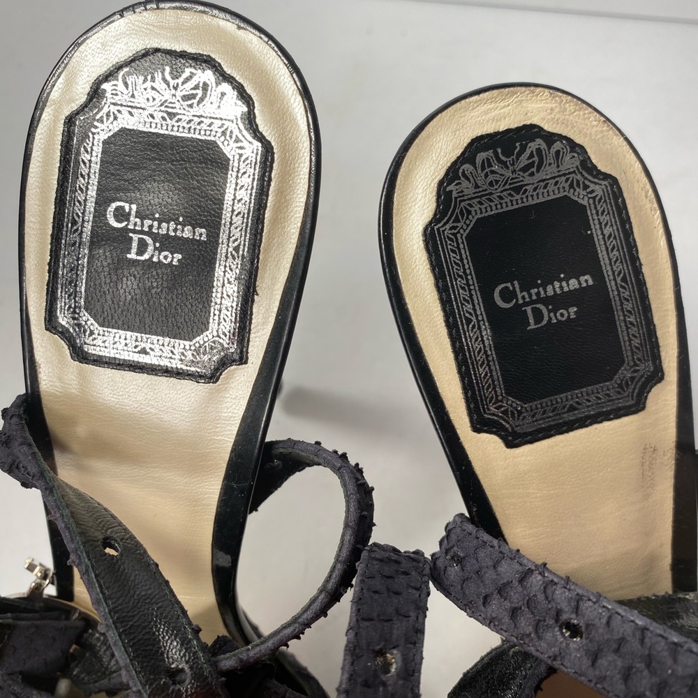 Christian Dior open toe snake embossed sandals heels black 39 - Picture 9 of 10